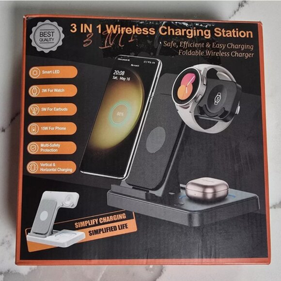 3-in-1 Wireless Charger Stand for Samsung Galaxy Phones, Galaxy Watch, Buds - Picture 3 of 4